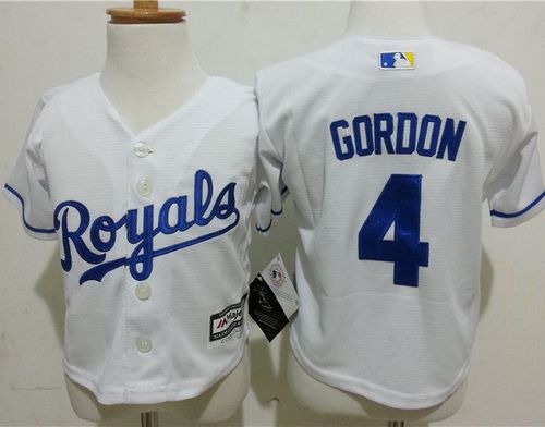 Toddler Royals #4 Alex Gordon White Cool Base Stitched MLB Jersey - Click Image to Close